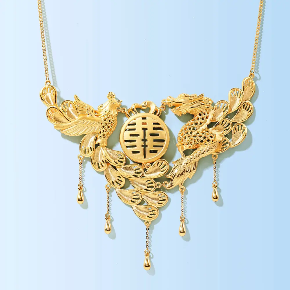 Image 24: 999 gold necklace with dragon and rooster pendant